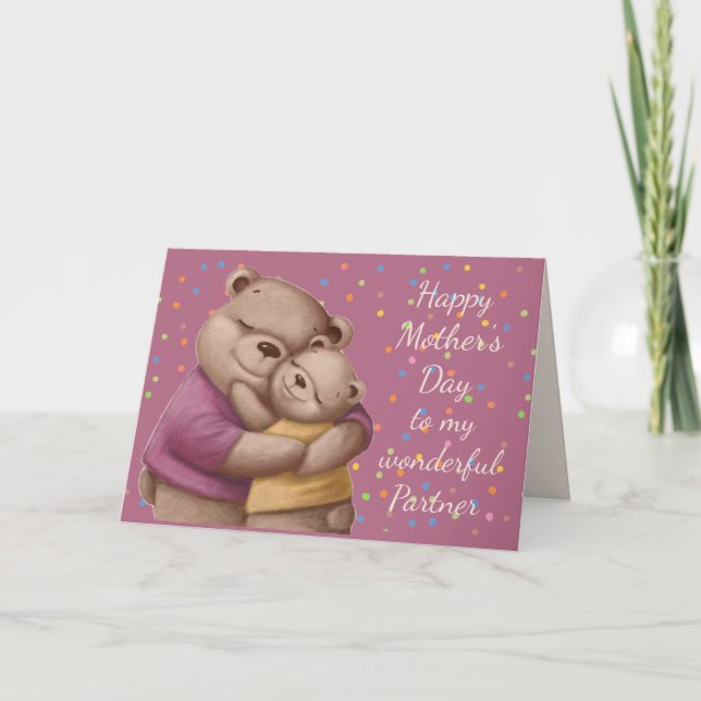 Tarjeta de abrazos de oso lindo de pareja de la ma (Anverso)