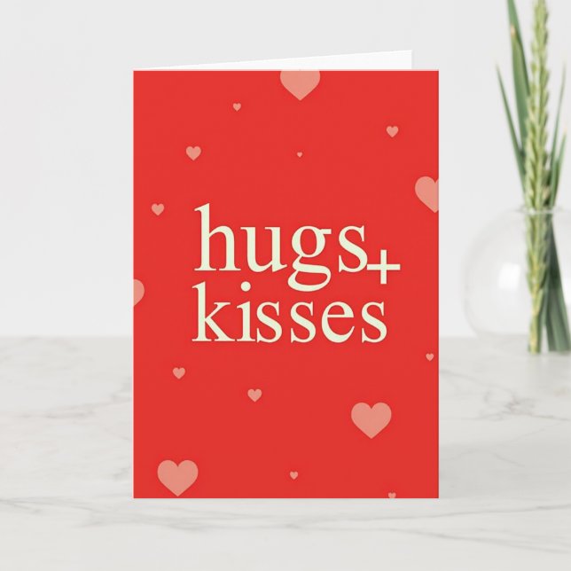 Tarjeta de abrazos y besos con patrón de corazón r (Anverso)