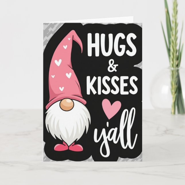 Tarjeta de abrazos y besos de gnomo con el corazón (Anverso)