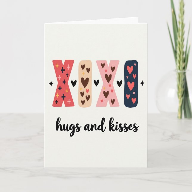 Tarjeta de abrazos y besos Xoxo con el corazón (Anverso)