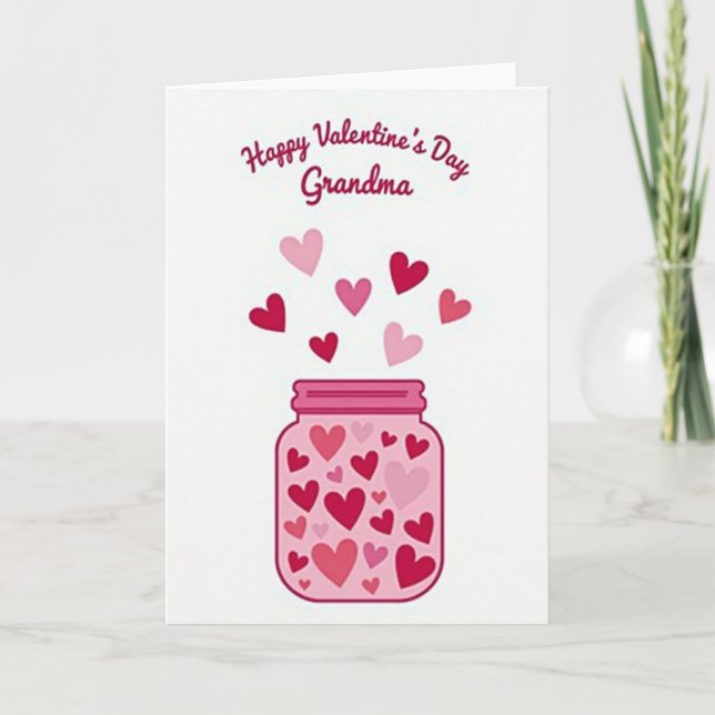 Tarjeta de Abuela con Tarro de Corazones Rosados (Anverso)
