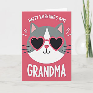 Tarjeta de Abuela Gato con Gafas de Corazón