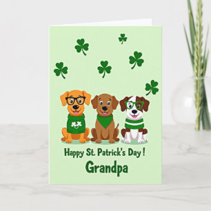 Tarjeta de Abuelo Cachorros con Rayas Verdes