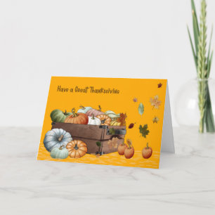 Tarjeta de Acción de Gracias con calabazas y hojas