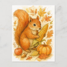 Tarjeta de Acción de Gracias de Ardilla de Otoño c
