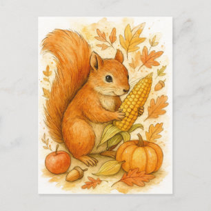 Tarjeta de Acción de Gracias de Ardilla de Otoño c