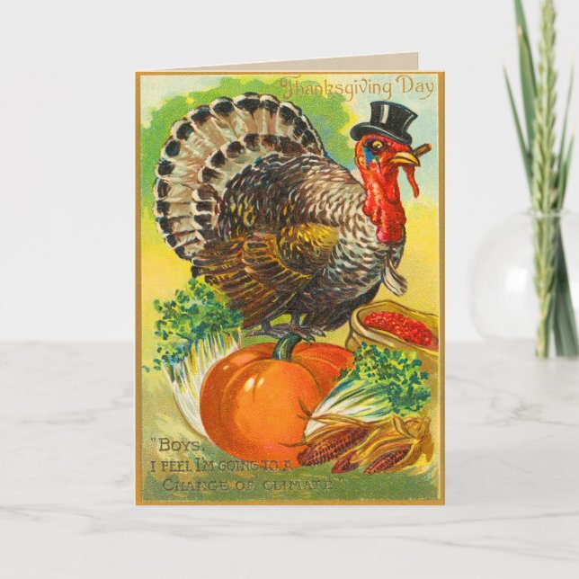 Tarjeta de Acción de Gracias de Vintage Turkey (Anverso)