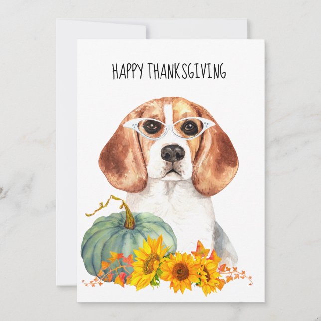 Tarjeta de Acción de Gracias Hipster Beagle Waterc (Anverso)