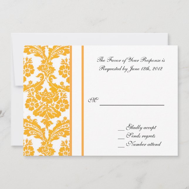 tarjeta de aceptación de boda, damasco amarillo (Anverso)