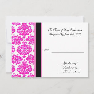 tarjeta de aceptación de boda, damasco rosa