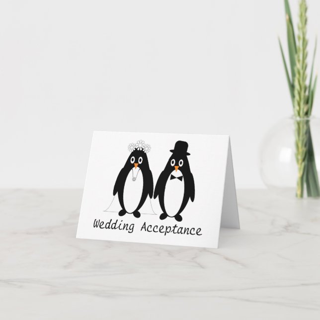 Tarjeta de aceptación de Boda de pingüino (Anverso)