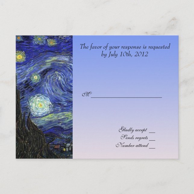 tarjeta de aceptación de boda, noche estrellada de (Anverso)