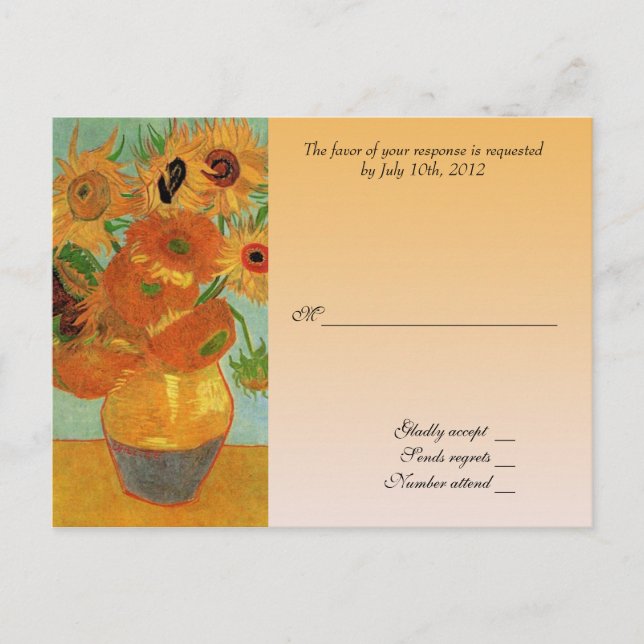 Tarjeta de aceptación del boda RSVP, girasoles van (Anverso)