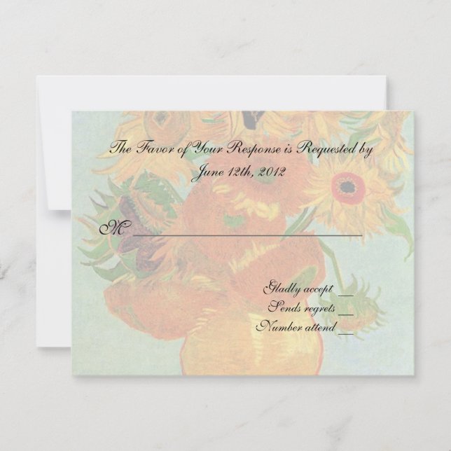 tarjeta de aceptación del boda, van gogh girasoles (Anverso)