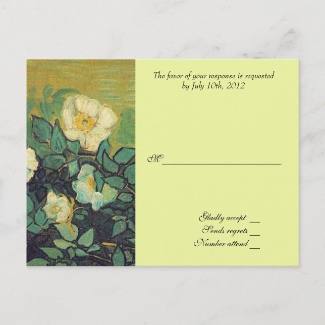 tarjeta de aceptación del boda, van gogh wid rosas (Anverso)