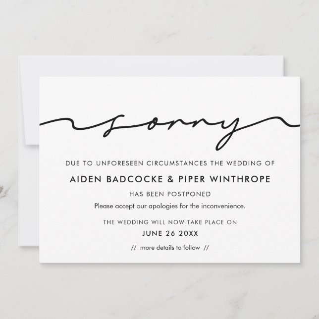 Tarjeta de actualización de boda de disculpas manu (Anverso)