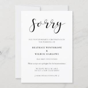 Tarjeta de actualización de boda de disculpas simp