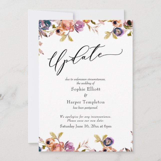 Tarjeta de Actualización de Boda Elegante Floral A (Anverso)