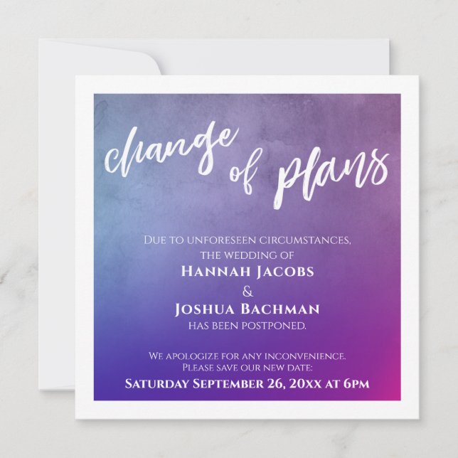 Tarjeta de Actualización de Boda Pospuesta de Mora (Anverso)