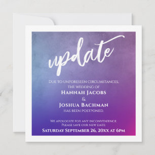 Tarjeta de Actualización de Boda Pospuesta Morada,