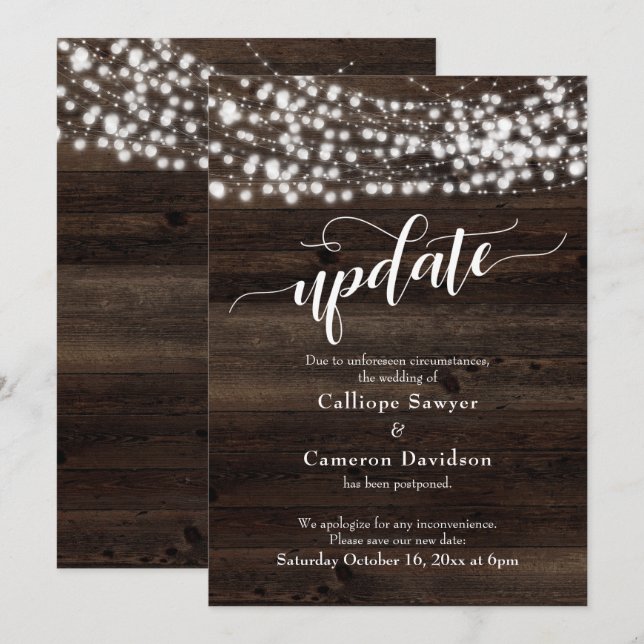 Tarjeta de actualización de Boda postergada Rustic (Anverso / Reverso)