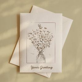 Tarjeta de Acuarela Blanca con Tallo de Algodón Se