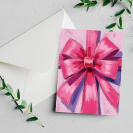 Tarjeta de acuarela con cinta de lazo rosa bonita