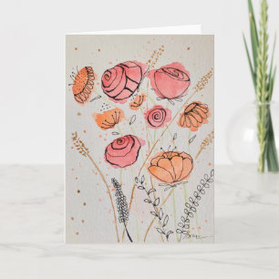 Tarjeta de acuarela con doodle floral fresco