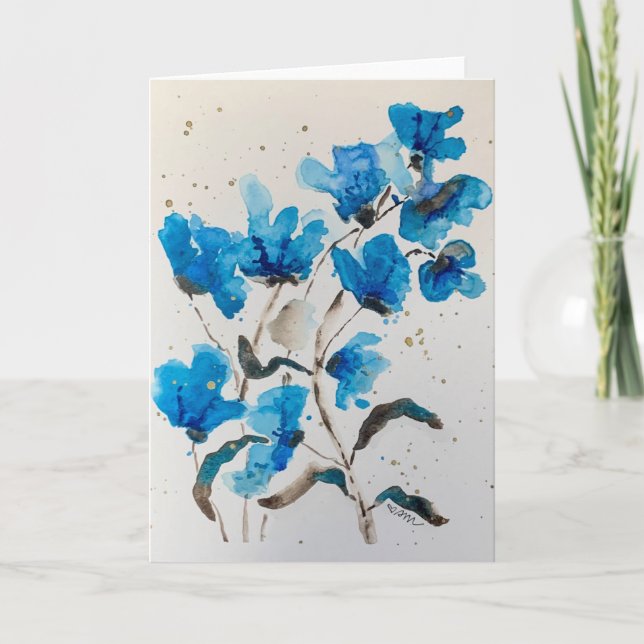 Tarjeta de acuarela con flores azules (Anverso)