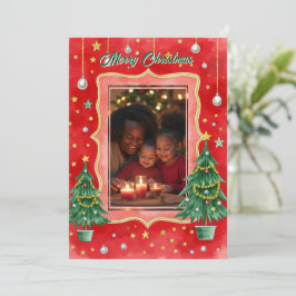 Tarjeta de acuarela con foto propia Merry & Bright