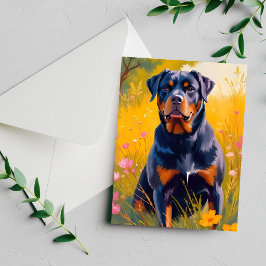 Tarjeta de Acuarela con Retrato de Perro Rottweile