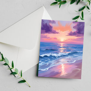Tarjeta de acuarela de agua de mar de playa púrpur