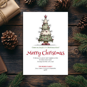 Tarjeta de acuarela de árbol de Navidad brillante 