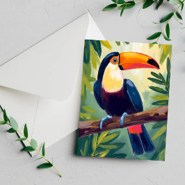 Tarjeta de Acuarela de Ave Tropical Colorida Tucán
