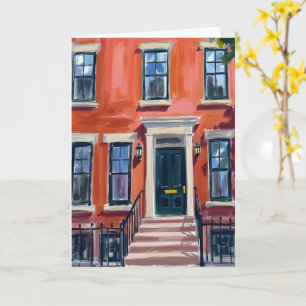 Tarjeta de acuarela de Boston Brownstones Massachu