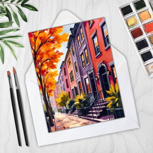 Tarjeta de acuarela de Brownstones de Boston Massa (Subido por el creador)