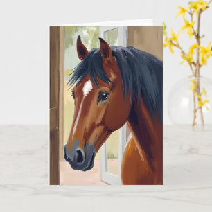 Tarjeta de Acuarela de Caballo Marrón Animal Campo