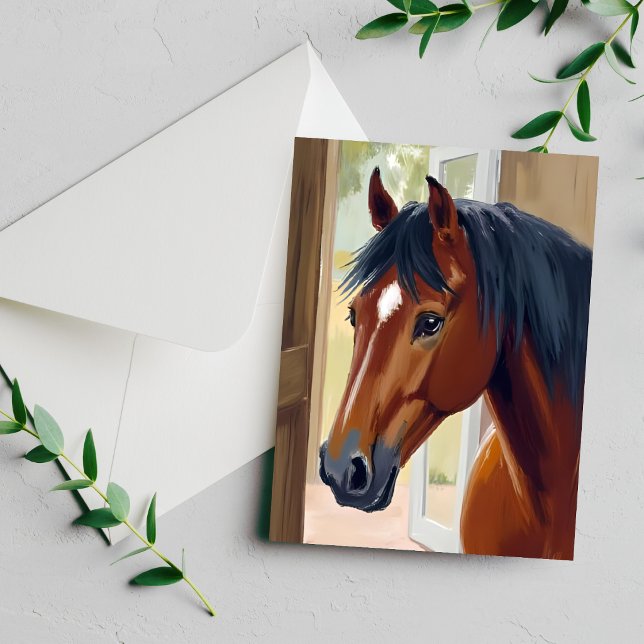 Tarjeta de Acuarela de Caballo Marrón Animal de Ca (Subido por el creador)