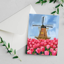 Tarjeta de Acuarela de Campo de Flores de Tulipán 