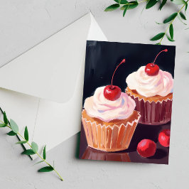 Tarjeta de acuarela de celebración de cupcakes de 