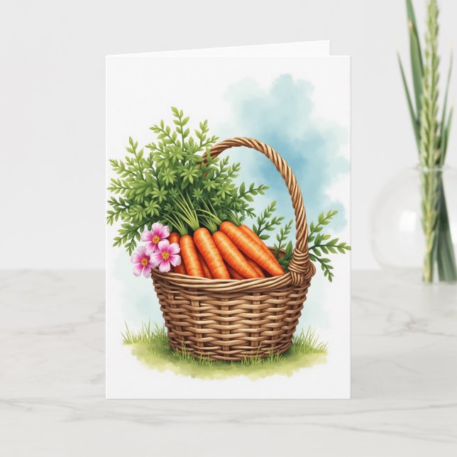 Tarjeta de Acuarela de Cesta de Cosecha (Anverso)