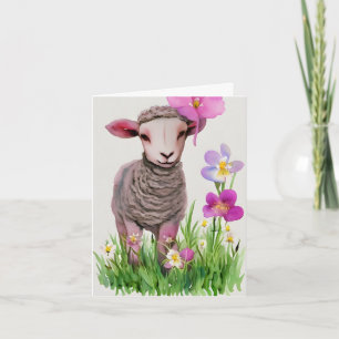 Tarjeta de acuarela de cordero de Pascua de primav