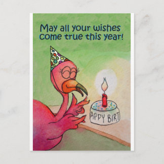 Tarjeta de acuarela de cumpleaños Flamingo rosa
