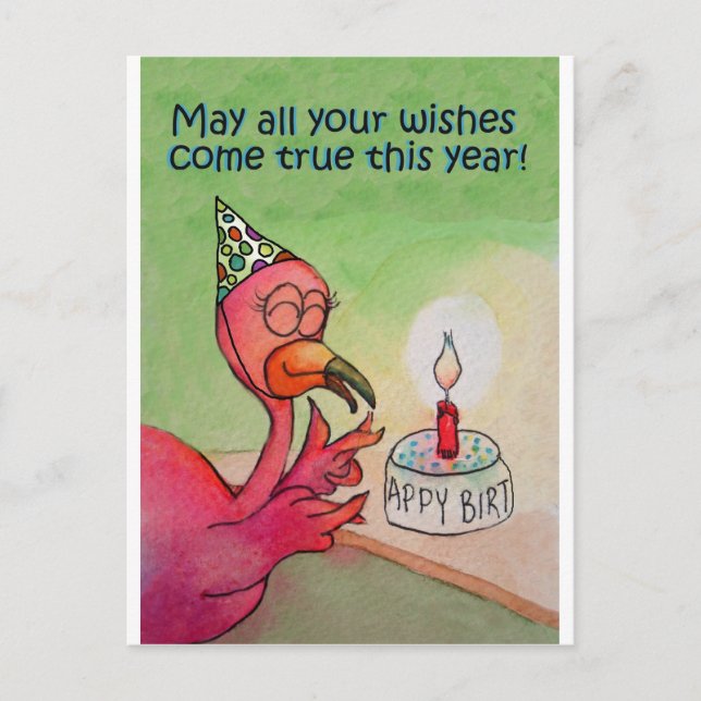 Tarjeta de acuarela de cumpleaños Flamingo rosa (Anverso)