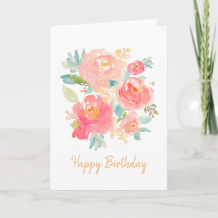 Tarjeta de acuarela de cumpleaños floral