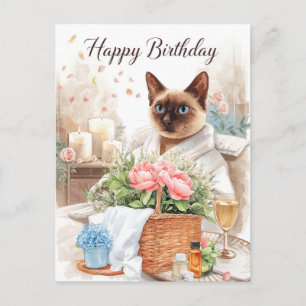Tarjeta de acuarela de día de spa - Gato siamés gl