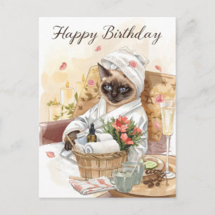 Tarjeta de acuarela de día de spa - Gato siamés gl