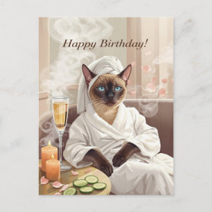Tarjeta de acuarela de día de spa - Gato siamés gl