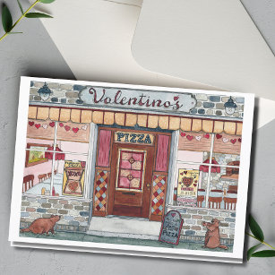 Tarjeta de acuarela de el día de San Valentín Pizz
