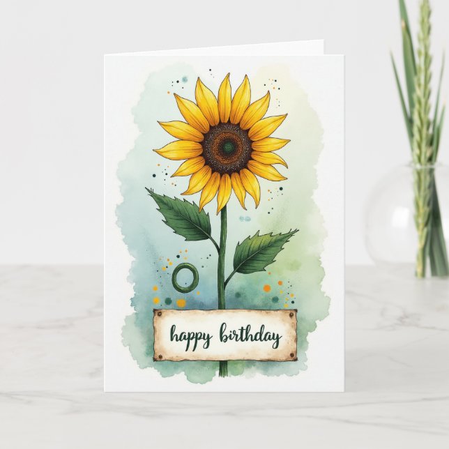 Tarjeta de Acuarela de Flor Serena (Anverso)
